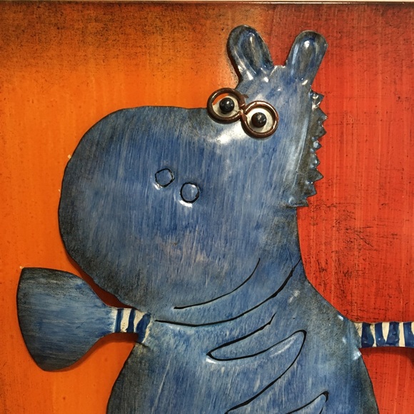 Whimsical Animal Hand Painted Metal Wall Art zebra - Picture 2 of 15